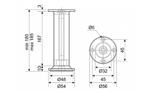 Ніжка DA 10AL/180 Ніжка DA 10AL/180