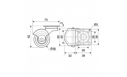 Ролик D-50 мм резиновый Серый с площадкой круглый ДС Ролик D-50 мм резиновый Серый с площадкой круглый ДС