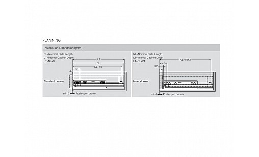 ДТС Направляющая скрытого монтажа L-350 полного выдвижения Tip-on 3D DF10350H