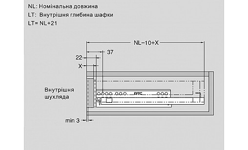 ДТС Направляющая скрытого монтажа 18mm L-450 полного выдвижения Tip-on FF80450HX