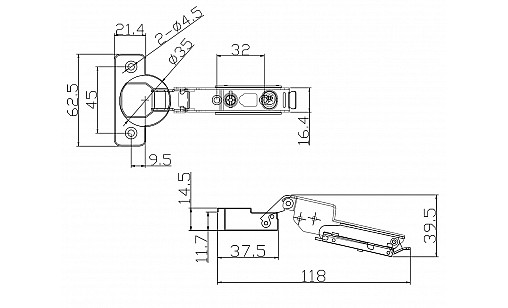 Петля PL полунакладная со скрытой планкой и 3D регулировкой Clip On
