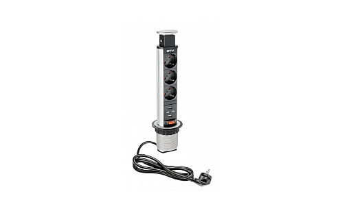 Подовжувач для офісу д60 круглий на 3 розетки SCHUKO 2xUSB, сірий AE-BPW3S60U-80  GTV