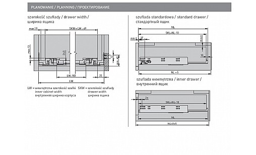 Направляющая скрытого монтажа, полное выдвижение Modern Slide L-550 (16-18 мм) 3D PUSH TO OPEN PB-3D0FPO18-550-PRO