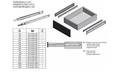 Направляюча повного висування H-53 L=600 мм PK-0-H53-600 GTV