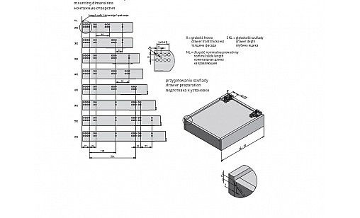 Напрямна скритого монтажу, повний висув Modern Slide L-450 (16-18 мм) 3D PUSH TO OPEN PB-3D0FPO18-450-PRO