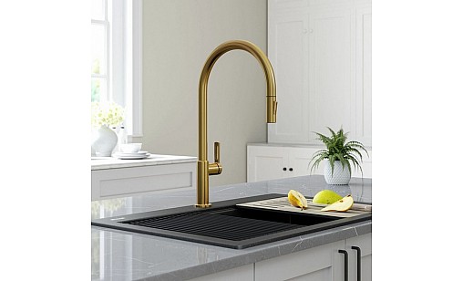 Змішувач KRAUS KPF-2821BB U-подібний с висувним виливом золото