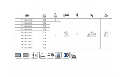 Направляюча повного висування GX L=600 мм PK-0H45600GX GTV