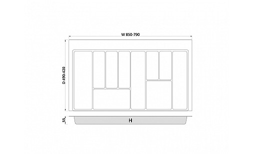 Лоток для кухонних приладів MAX  900 мм 790-850x490 графіт TE36.0124.05.007 Rejs