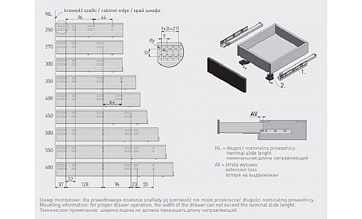 Направляючі повного висуву нижнього монтажу Modern Slide L-350 Push to open GTV