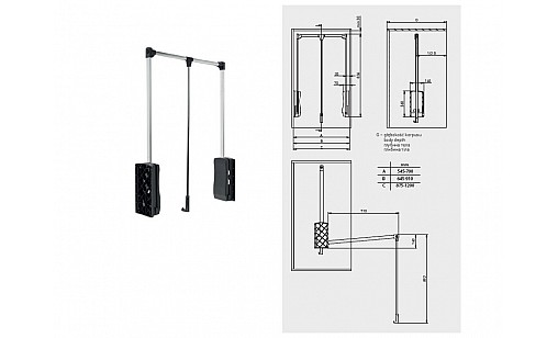 Пантограф з газовим підйомником 645-910 мм до 12 кг чорний/хром GTV Пантограф з газовим підйомником 645-910 мм до 12 кг чорний/хром GTV