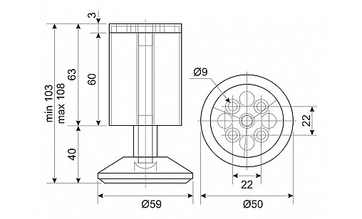 Ножка регулируемая NL 07/100-R AL/G2 H=100мм D-50мм Хром Матовый (Алюминий)/ Хром ДС