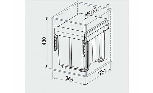 Відро для сміття PRACTI ECO із кріпленням до фасаду 400 мм 20 л 2x10 л, антрацит GTV PB-45-MF202X10-60A