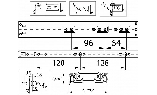 Направляюча телескопічна Push to open  L-350мм  Н-45мм Чорна ДС ПреміумЛайн