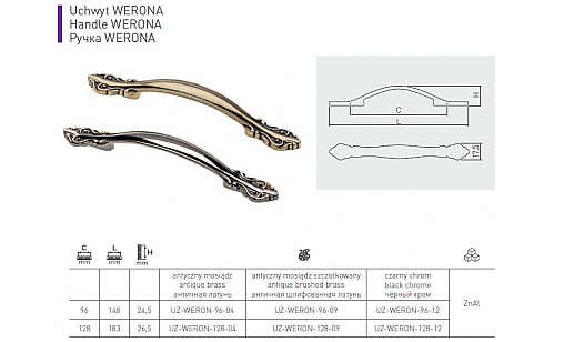 Ручка WERON 96 мм Бронза UZ-WERON-96-04 GTV