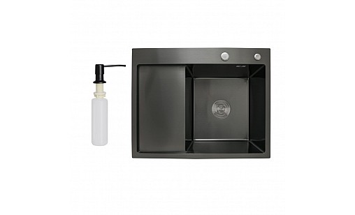 Мойка нержавеющая LIDZ H6350BL PVD Black Brush 3,0/1,0 мм (45589) с дозатором крыло слева черный
