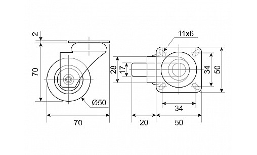 Ролик D-50 мм гумовий Сірий з пластиною ДС Ролик D-50 мм гумовий Сірий з пластиною ДС