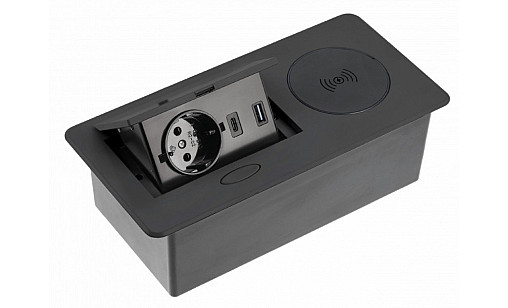 Удлинитель для офиса AVARO PLUS, 1 розетка SCHUKO USB А С WC 5W  провод 1,5 м черный AE-PB1SAVAP-20 GTV