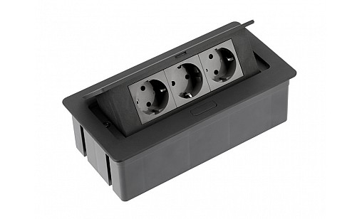 Удлинитель для офиса SOFT, 3 розетки с заземлением SCHUKO черный провод с вилкой AE-PBSC3GS-20N GTV