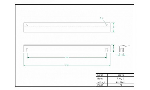 Ручка Bravo Long L 192 мм брашоване золото FX-172-192-109