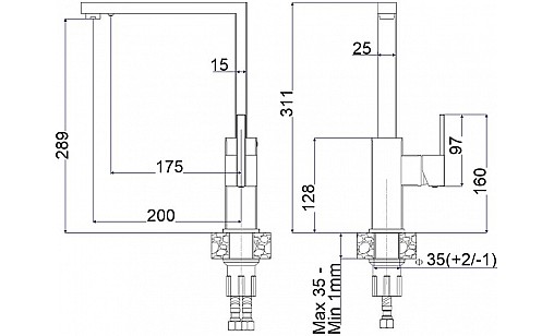 Змішувач FABIANO FKM 3123 SS Inox Г-подібний 8231.401.1539