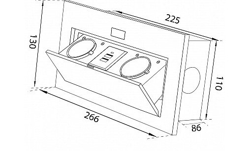 Блок врезной на 2 розетки и 2 USB разъёма с подъёмной крышкой Чёрный