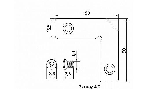 Кутник для рамкового профілю D1 50х15,5мм ДС