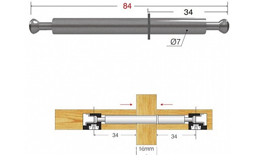 Болт ексцентрикової стяжки з шайбою подвійний 84мм (16мм) (М-018716) Болт ексцентрикової стяжки з шайбою подвійний 84мм (16мм) (М-018716)