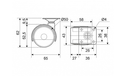 Ролик D-50 мм пластиковый Чёрный с площадкой ДС Ролик D-50 мм пластиковый Чёрный с площадкой ДС