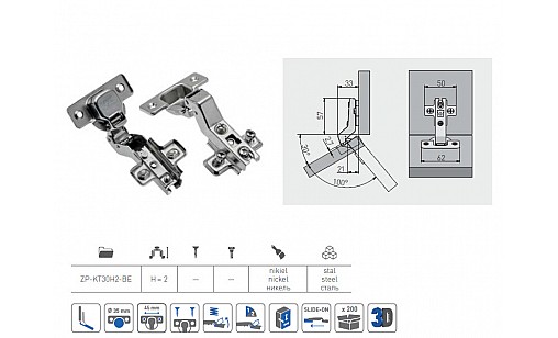 Петля мебельная  угловая 30* GTV-ZP ZP-KT30H2-BE