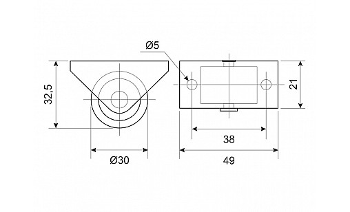 Ролик Н-32,5мм для м'яких меблів пластиковий Чорний неповоротний ДС