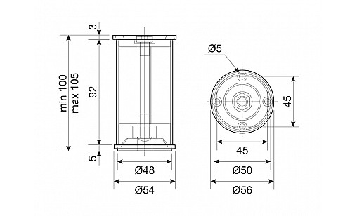 Ніжка регульована DA 11/100 AL/G2 Алюміній / Хром ДС СтандартЛайн Ніжка регульована DA 11/100 AL/G2 Алюміній / Хром ДС СтандартЛайн