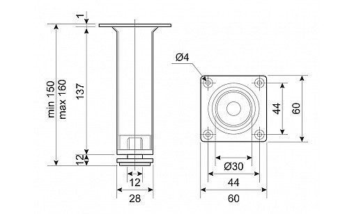 Ножка регулируемая NL 05/150 G5 Никель Матовый H-150мм ДС Ножка регулируемая NL 05/150 G5 Никель Матовый H-150мм ДС