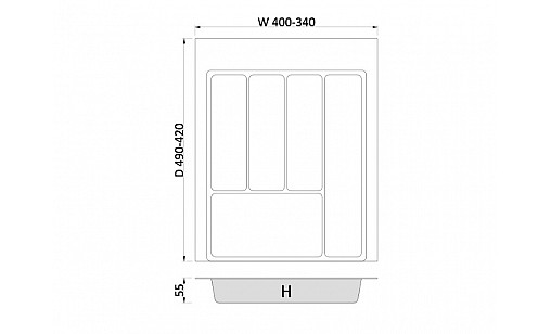 Лоток для кухонних приладів MAX  450 мм 340-400x490 білий TE36.0119.05.013 Rejs