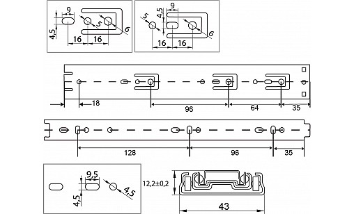 Направляющая телескопическая L-300мм Н-43мм  ДС ЕвроЛайн