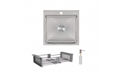 Мойка нержавеющая LIDZ H5050 Brush 3,0/1,0 мм с корзиной и дозатором