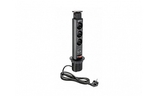 Подовжувач для офісу д60 круглий на 3 розетки SCHUKO 2xUSB, чорний AE-BPW3S60U-20 GTV