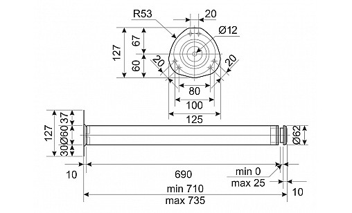 Опора H-710мм d-60мм Чёрная Матовая ДС СтандартЛайн Опора H-710мм d-60мм Чёрная Матовая ДС СтандартЛайн