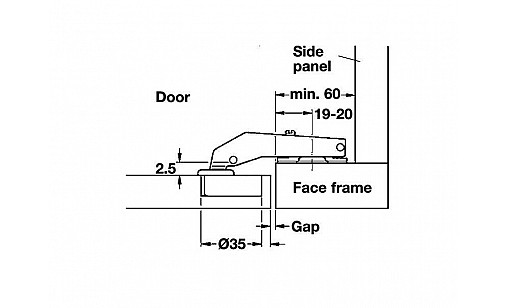 Завіс рівнолежачий 90° Metalla D SM N з доводчиком сталь нікельована шаблон 45 x 9.5 під шуруп 315.01.740 Hafele