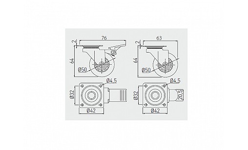 Меблевий ролик BRAZYLIA d 50 чорний KM-RD-50-SF-20 GTV