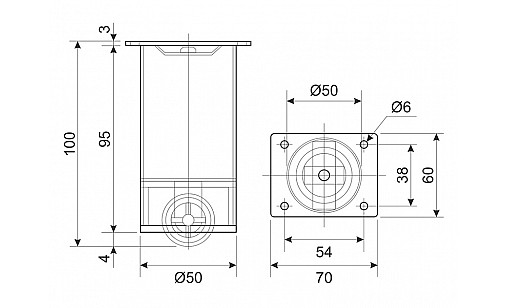 Ножка DZ 13/100 G2 Хром H-100 мм D-50 мм с роликом ДС СтандартЛайн