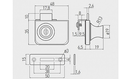 Замок подвійний до скла 409 чорний ZZ-SZ-409-20-S GTV