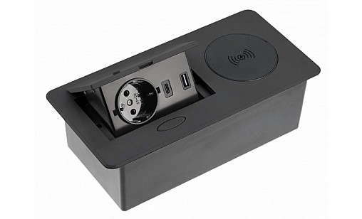 Удлинитель для офиса AVARO PLUS, 1 розетка SCHUKO USB А С WC 5W  провод 1,5 м черный AE-PB1SAVAP-20 GTV