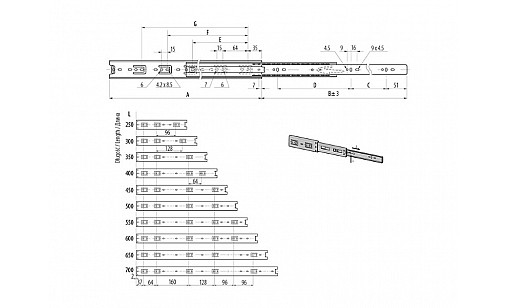 Направляющие полного выдвижения  GX1  L=500 мм PK-0H45500GX1 GTV
