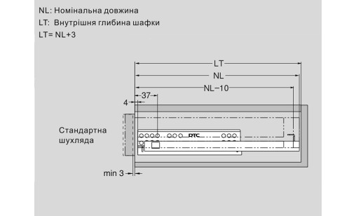 ДТС Направляющая скрытого монтажа 18mm L-350 полного выдвижения Tip-on FF80350HX ДТС Направляющая скрытого монтажа 18mm L-350 полного выдвижения Tip-on FF80350HX