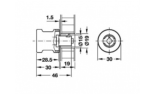 229.80.620 Ручка до замка SYMO ліва 30мм D30мм для товщини 19 мм Hafele