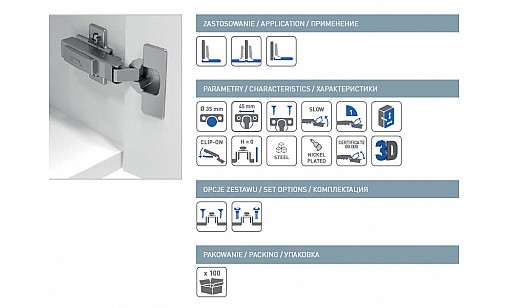 Петля мебельная полунакладная с доводчиком GTV ZM-ECHC080BEO