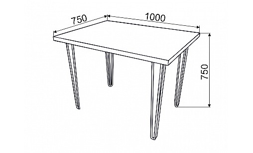 Стол обеденный Zac 2 1000*750*32 Белый Нимфея Альба 4 ноги черные прутовые