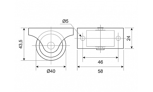 Ролик Н-43,5мм для м'яких меблів пластиковий Чорний неповоротний ДС