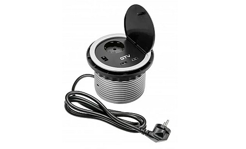 Блок розеток GTV СHARGER 1 розетка SCHUKO 2*USB 2A 5V.230V AC.16A.3600W.1.5m кабель,Алюминий