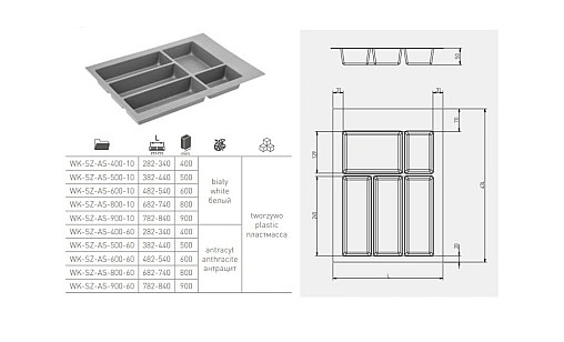 Лоток для кухонных приборов Axispace 600 мм черный GTV WK-SZ-AS-600-20